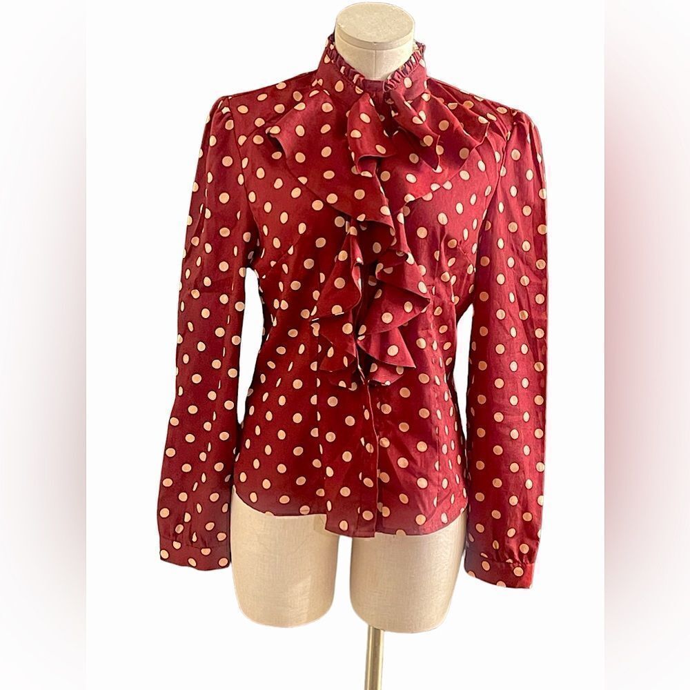 Chic and Playful Polka Dot Ruffle Front Button-Down Shirt by Choies